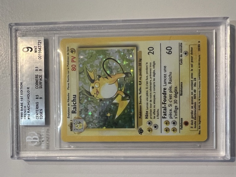 A graded 1999 1st Edition French Base Set Raichu — BGS 9 Mint